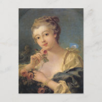 Mujer joven con un ramo de rosas