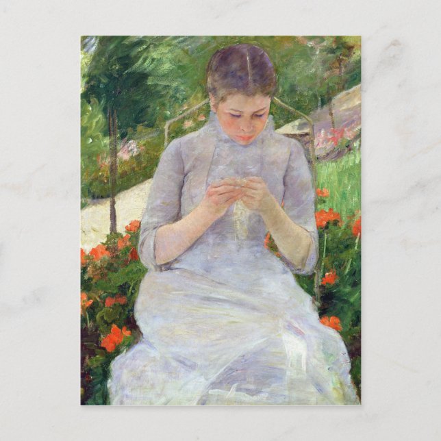 Postal Mujer joven masticando en el jardín, c.1880-82 (Anverso)