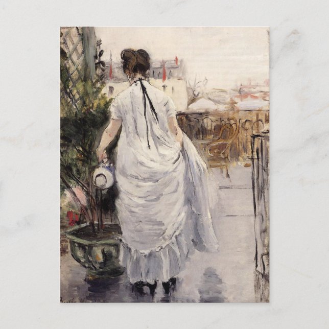 Postal Mujer joven vistiendo un arbusto de Berthe Morisot (Anverso)
