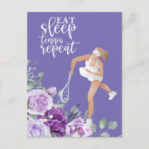 Postal Mujer jugadora de tenis Come Duerme Tenis Repite C