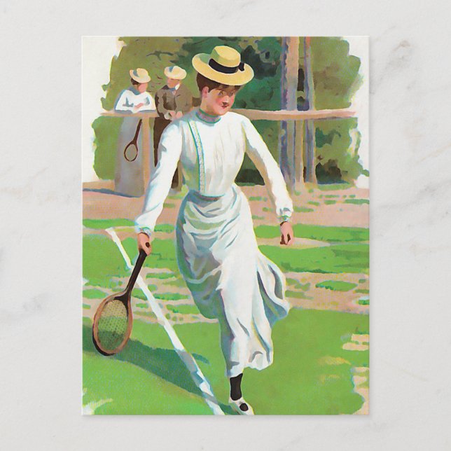 Postal Mujer jugando al tenis, alrededor de 1900 (Anverso)