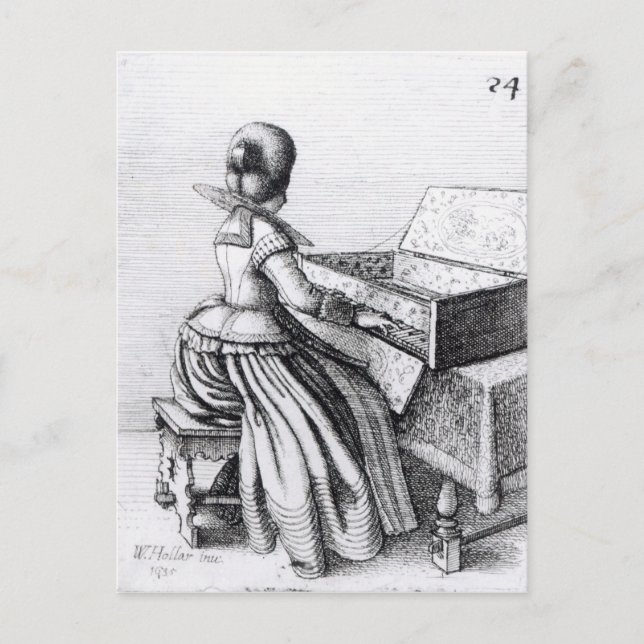 Postal Mujer jugando en un teclado, 1635 (Anverso)