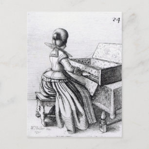 Postal Mujer jugando en un teclado, 1635