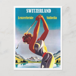 Postal Mujer jugando golf en Suiza, Lenzerheide, Valbella