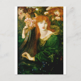 Postal Mujer Jugando Pintura De Arpa