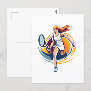 Postal mujer jugando tenis