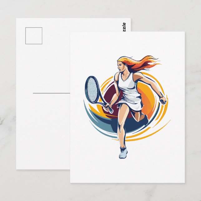Postal mujer jugando tenis (Anverso / Reverso)