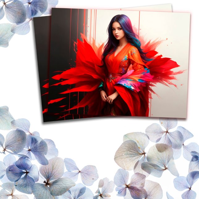 Postal Mujer kimono brunette decoración arte moderno (Subido por el creador)