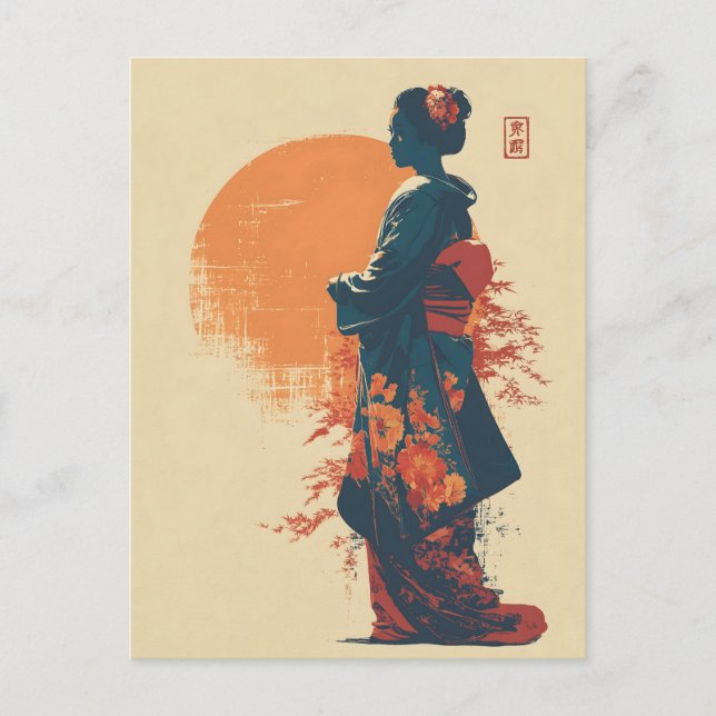 Postal Mujer kimono vintage (Anverso)