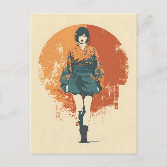 Postal Mujer kimono vintage (Anverso)