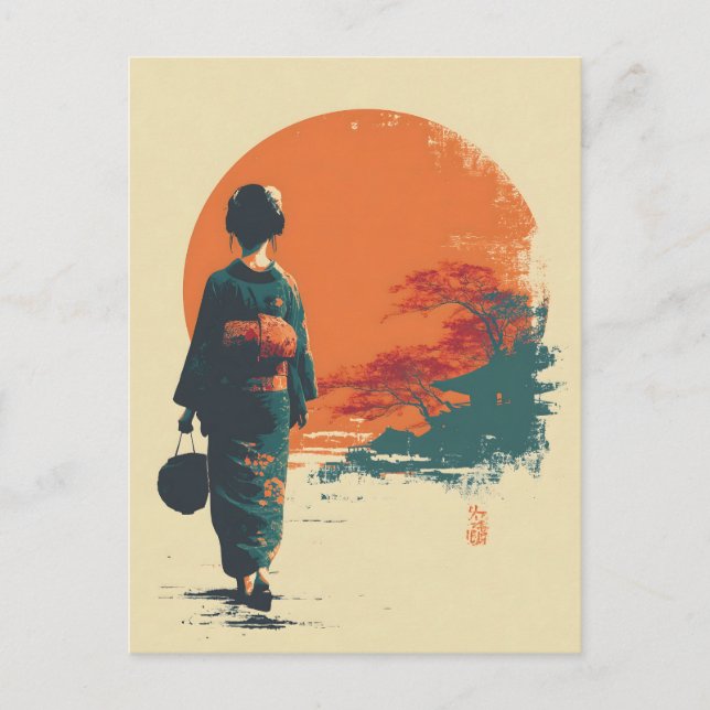 Postal Mujer kimono vintage (Anverso)