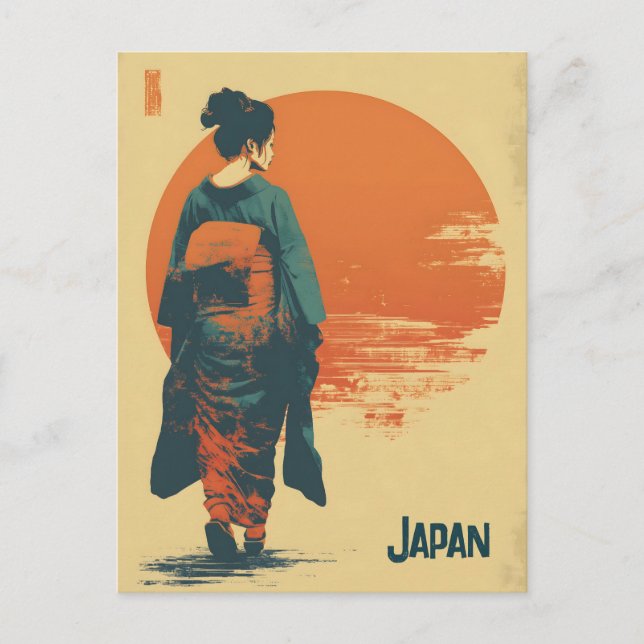 Postal Mujer kimono vintage (Anverso)
