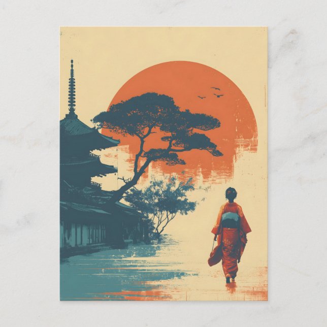 Postal Mujer kimono vintage (Anverso)