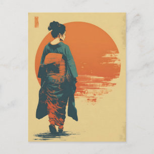Postal Mujer kimono vintage