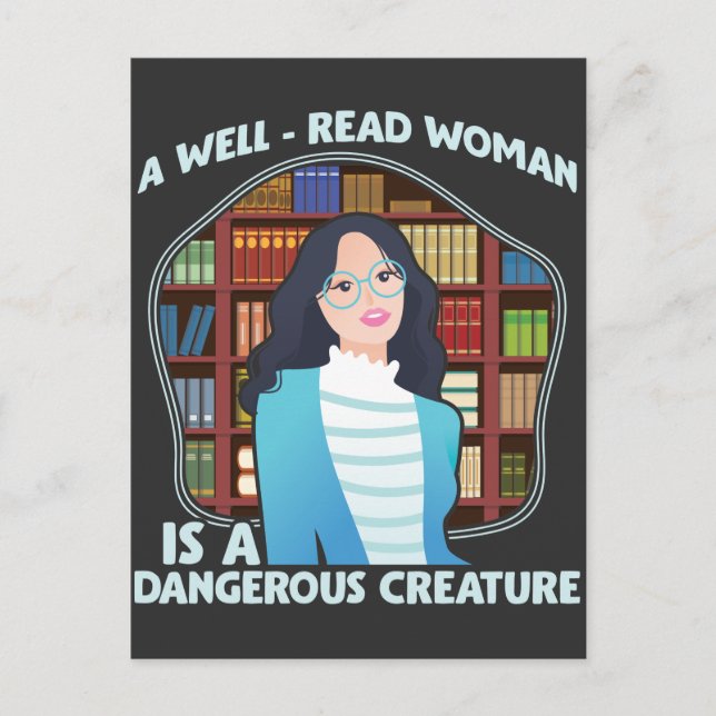 Postal Mujer leída en el libro de creaturas peligrosas es (Anverso)