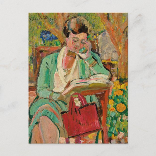 Postal Mujer leyendo | George Leslie Hunter (Anverso)