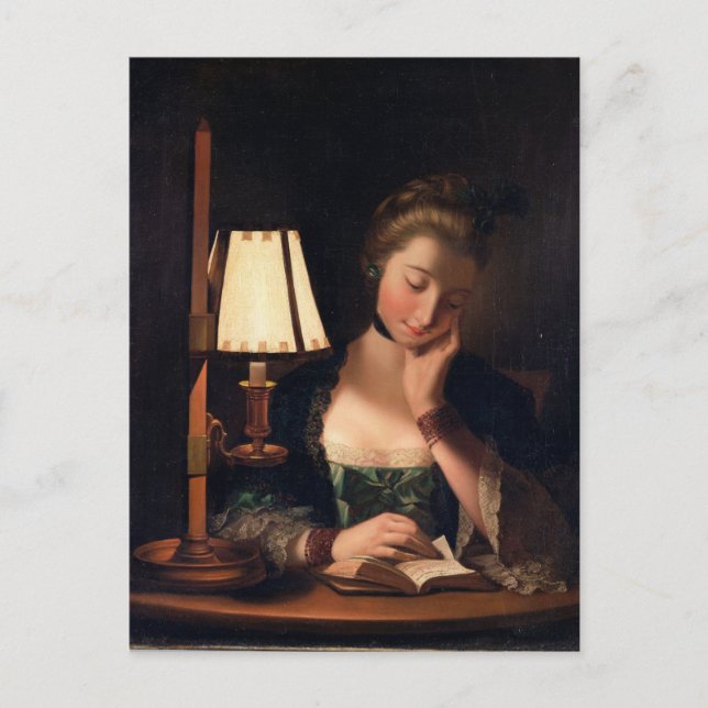 Postal Mujer leyendo por un tono de papel, 1766 (aceite e (Anverso)