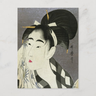 Postal Mujer limpiando sudor Utamaro Fina Arte Japonés
