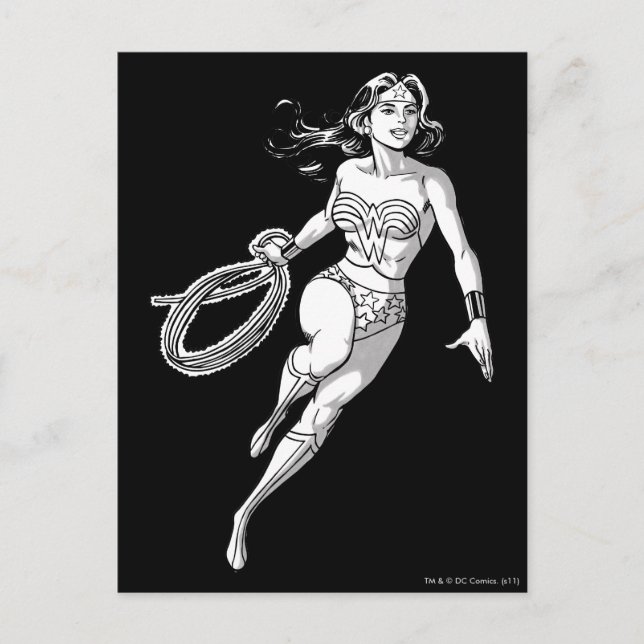 Postal Mujer Maravilla Lasso Blanco y Negro (Anverso)