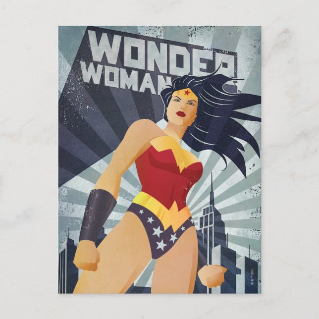 Postal Mujer Maravilla Retro City Sunburst (Anverso)