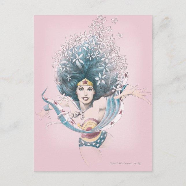 Postal Mujer Maravilla y flores (Anverso)