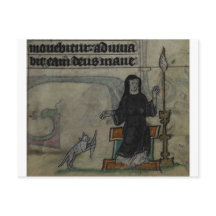Mujer medieval girando con gato
