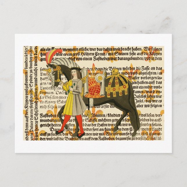 Postal Mujer medieval y caballo (Anverso)