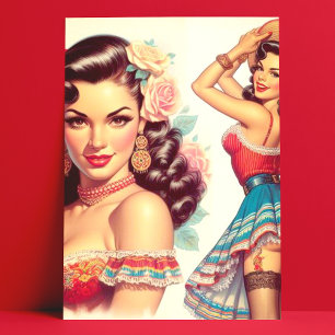 Postal Mujer mexicana de belleza retro