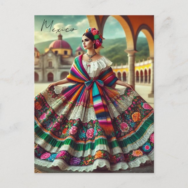 Postal Mujer mexicana vestida de manera tradicional (Anverso)