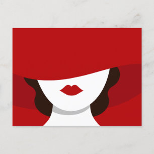 Postal Mujer misterio vintage retro rojo real