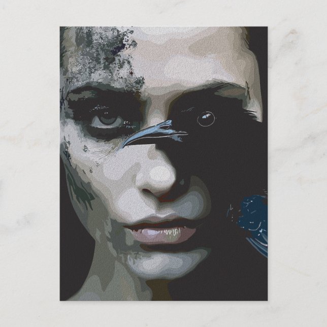 Postal Mujer misteriosa con Raven (Anverso)