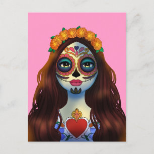 Postal Mujer misteriosa de cráneo de azúcar