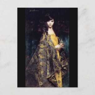 Postal Mujer mística gótica oro negro fino arte jaquard
