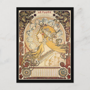 Postal Mujer Mucha Art Nouveau