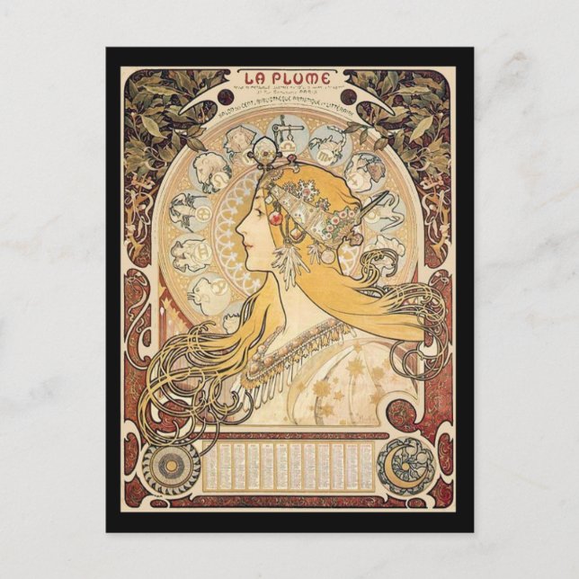 Postal Mujer Mucha Art Nouveau (Anverso)