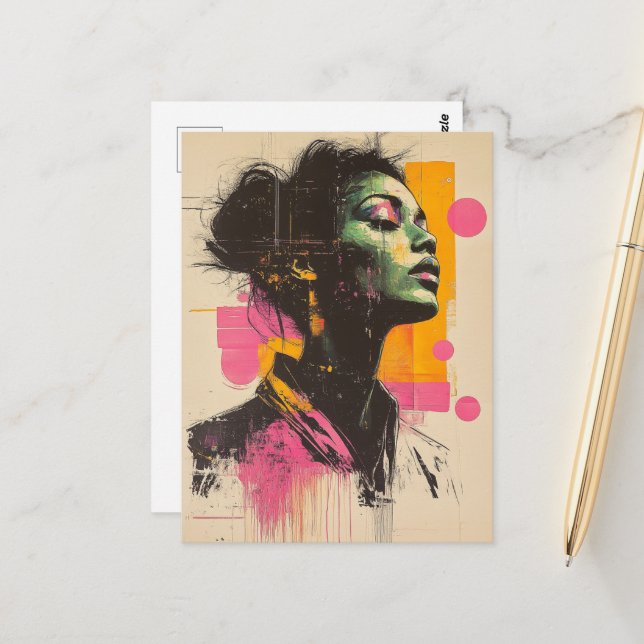 Postal Mujer Naranja Rosa (Anverso/Reverso In Situ)