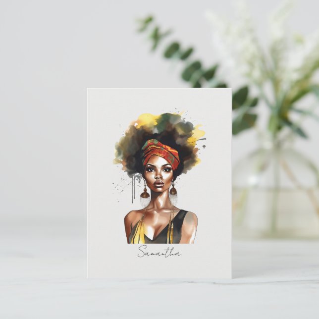 Postal Mujer negra con pañuelo étnico (Anverso de pie)