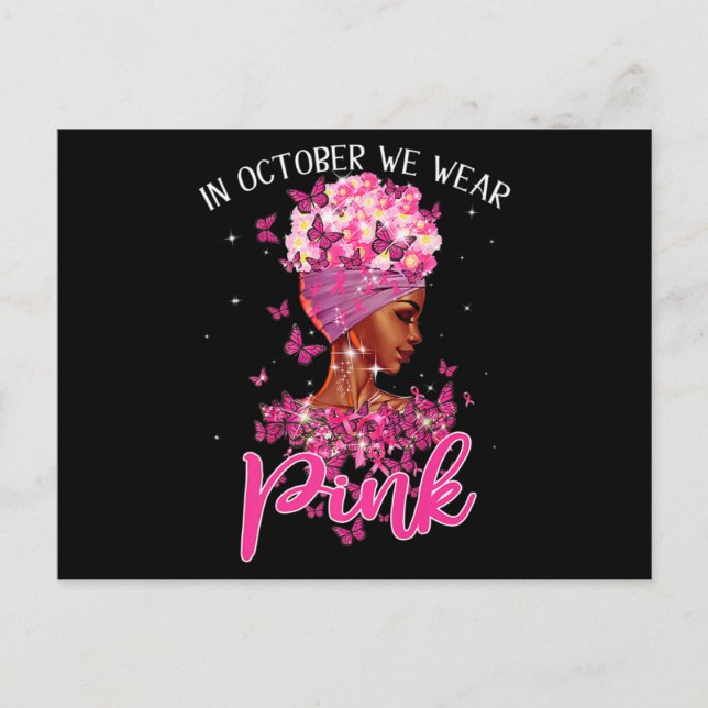 Postal Mujer Negra En Octubre Usamos Cáncer De Mama Rosa (Anverso)
