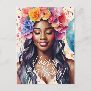 Postal Mujer negra feliz cumpleaños Multicolor