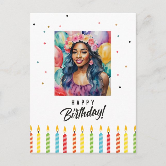 Postal Mujer negra feliz cumpleaños Multicolor (Anverso)