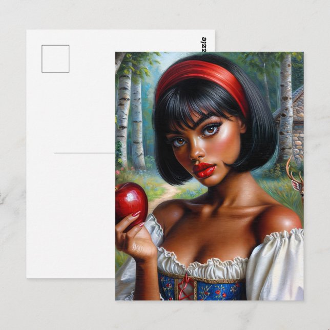 Postal Mujer negra hermosa con arte Apple (Anverso / Reverso)