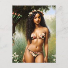 Postal Mujer negra Modelo bikini Belleza floral