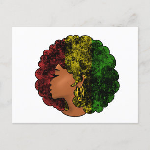 Postal Mujer negra rasta afro rojo amarillo verde