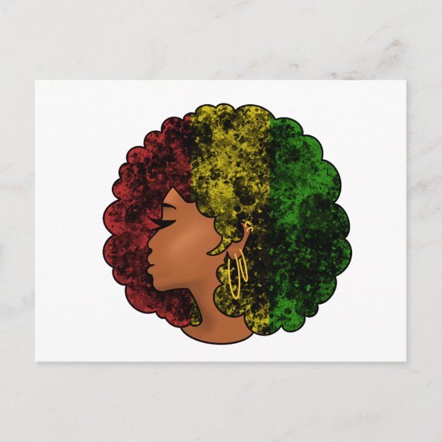 Postal Mujer negra rasta afro rojo amarillo verde  (Anverso)