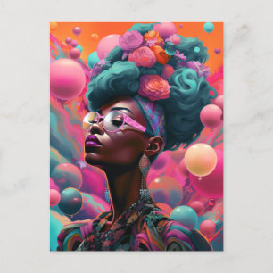 Postal Mujer negra: Surreal arte de fantasía pop moderno