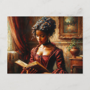 Postal Mujer Negra Victoriana en Rojo Leyendo