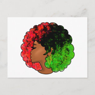 Postal Mujer niña negra panafricana orgullo afro verde ro