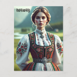 Postal Mujer noruega en traje tradicional de Bunad