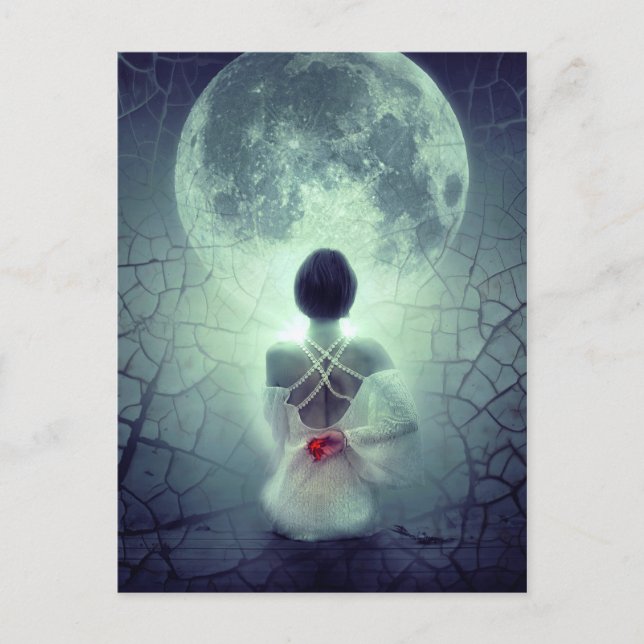 Postal Mujer ofrece a la luna un Rosa (Anverso)