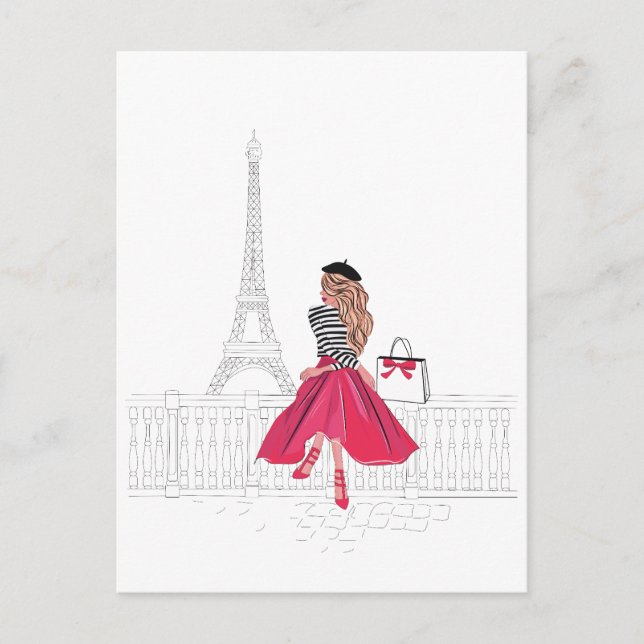 Postal Mujer parisina por la Torre Eiffel (Anverso)